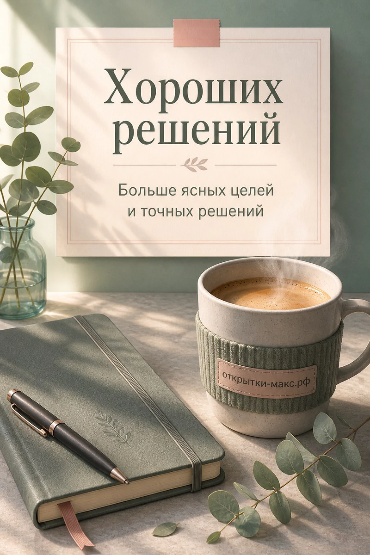Маленький конверт, цветок и спокойный фон для теплого пожелания