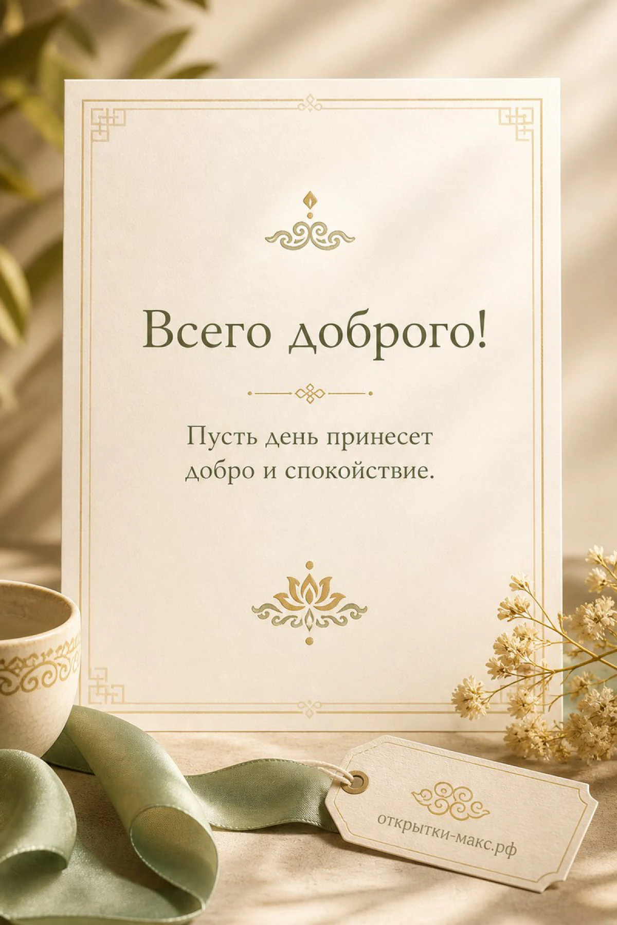 Маленький конверт, цветок и спокойный фон для теплого пожелания