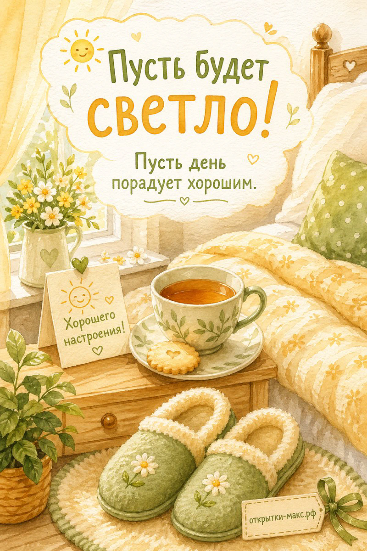 Маленький конверт, цветок и спокойный фон для теплого пожелания