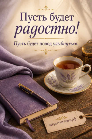 Фарфоровая чашка чая с блюдцем и фиолетовый блокнот с ручкой на деревянном столе