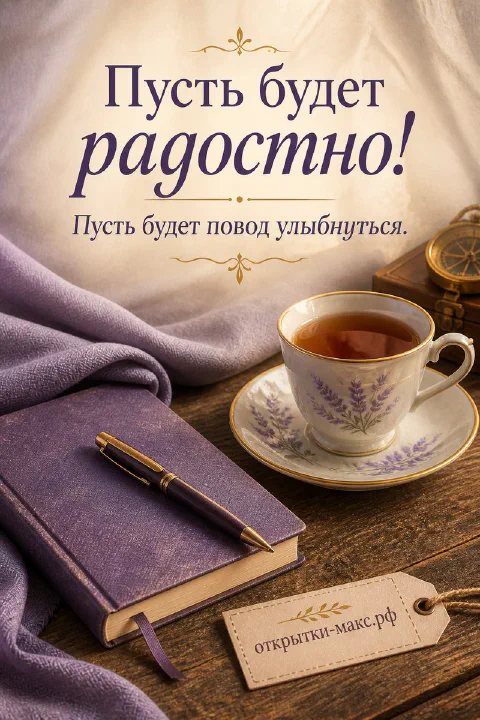 Фарфоровая чашка чая с блюдцем и фиолетовый блокнот с ручкой на деревянном столе