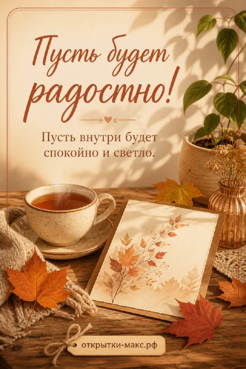 Чашка горячего чая, кленовые листья и акварельная карточка с листьями на деревянном столе
