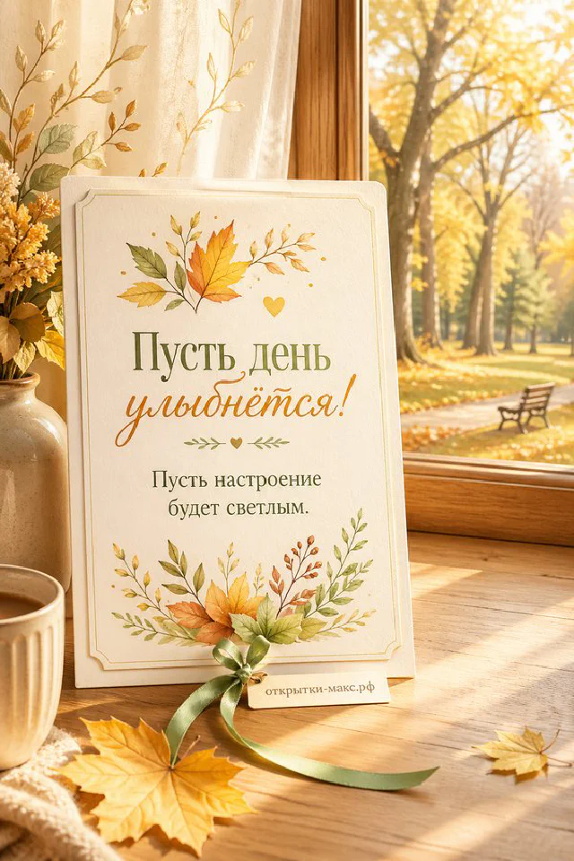 Кружка кофе с печеньем, конверт с зелёным бантом и белая роза на деревянном столе в ретро-стиле — вариант 2