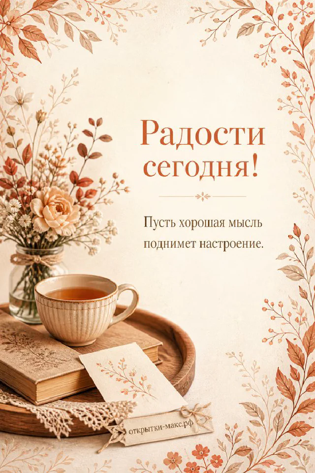 Терракотовый конверт с рисунком ветки и розовый пион рядом с засушенными цветами у окна — вариант 3