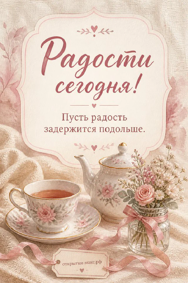 Кленовый осенний лист и вязаный бежевый плед с запиской «Радости сегодня» на голубом фоне — вариант 2