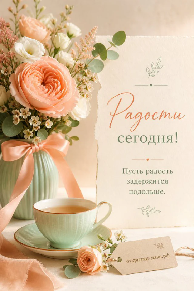 Кленовый осенний лист и вязаный бежевый плед с запиской «Радости сегодня» на голубом фоне — вариант 8