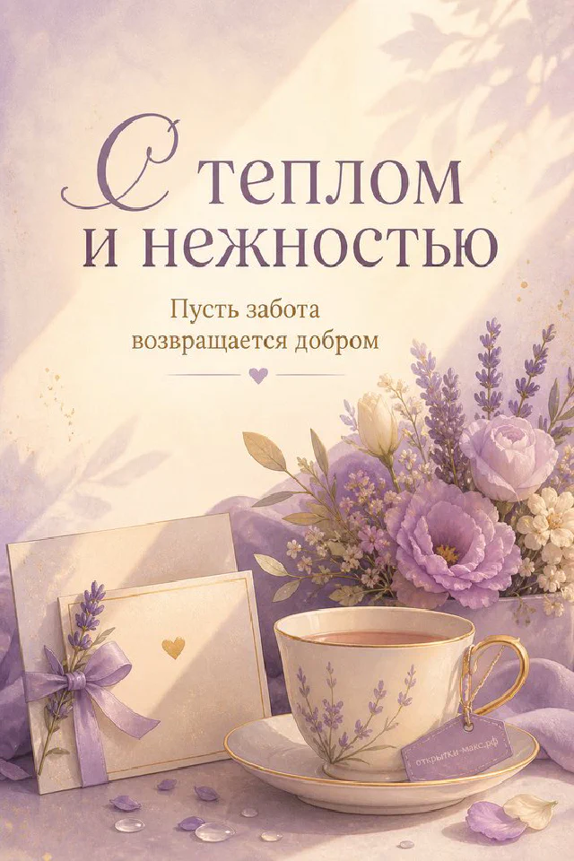 Розовые акварельные розы с подарком в крафтовой бумаге и чашкой кофе на кремовом фоне — вариант 3