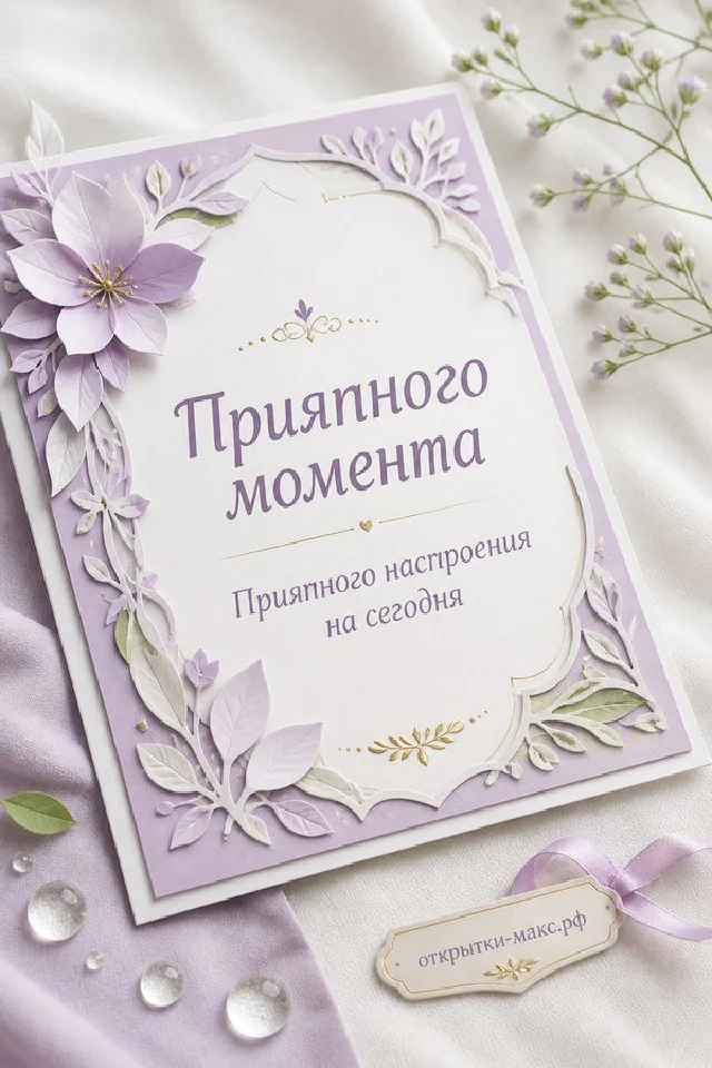 Декоративная открытка с объёмными фиолетовыми цветами сирени, бабочкой и зелёными листьями в рамке — вариант 6