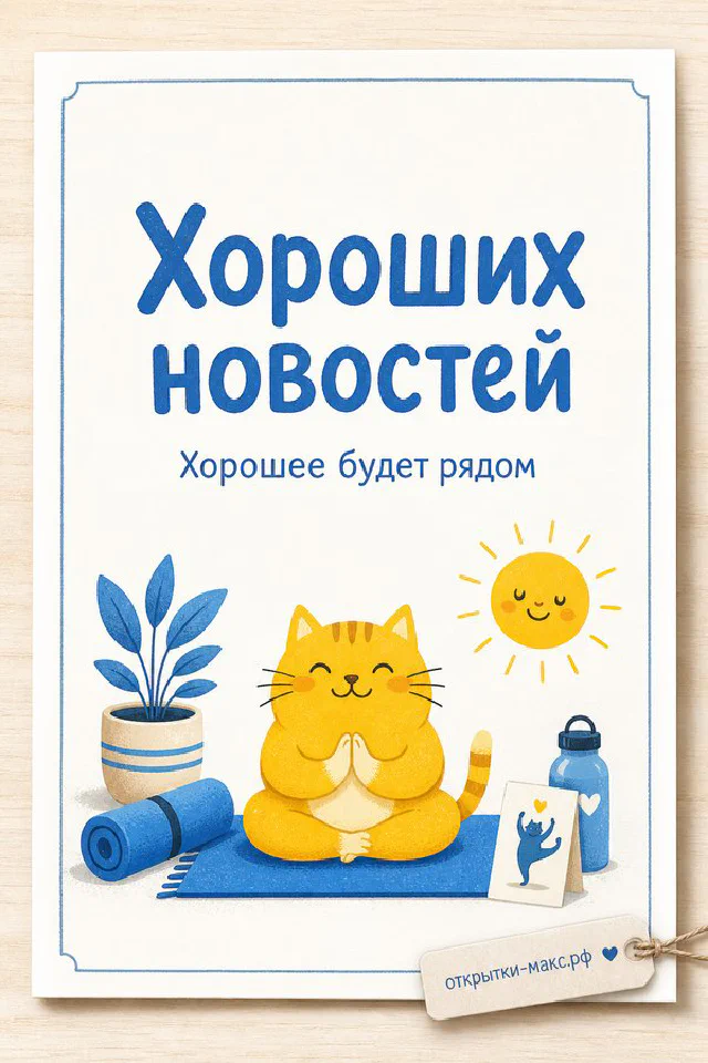 Мультяшное улыбающееся солнышко медитирует на синем коврике рядом с горшком подсолнуха и бутылкой воды — вариант 7