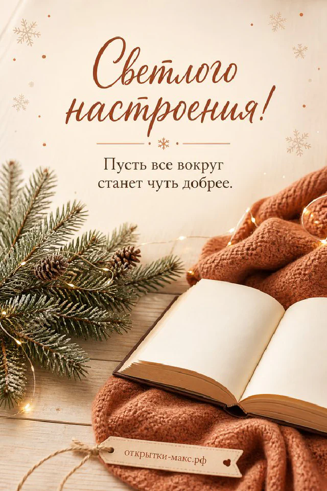 Карточка «Светлого настроения» в цветочной рамке рядом с чашкой чая и сухими цветами — вариант 5