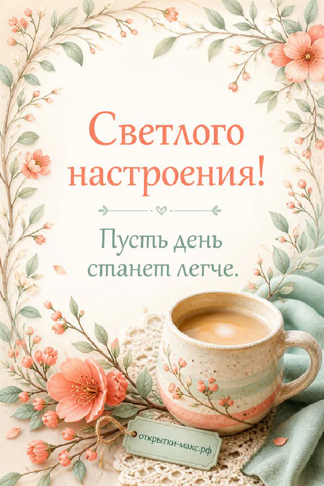 Кружка чая с нарисованным сердечком на деревянном подносе рядом с кленовыми листьями и карточкой — вариант 3