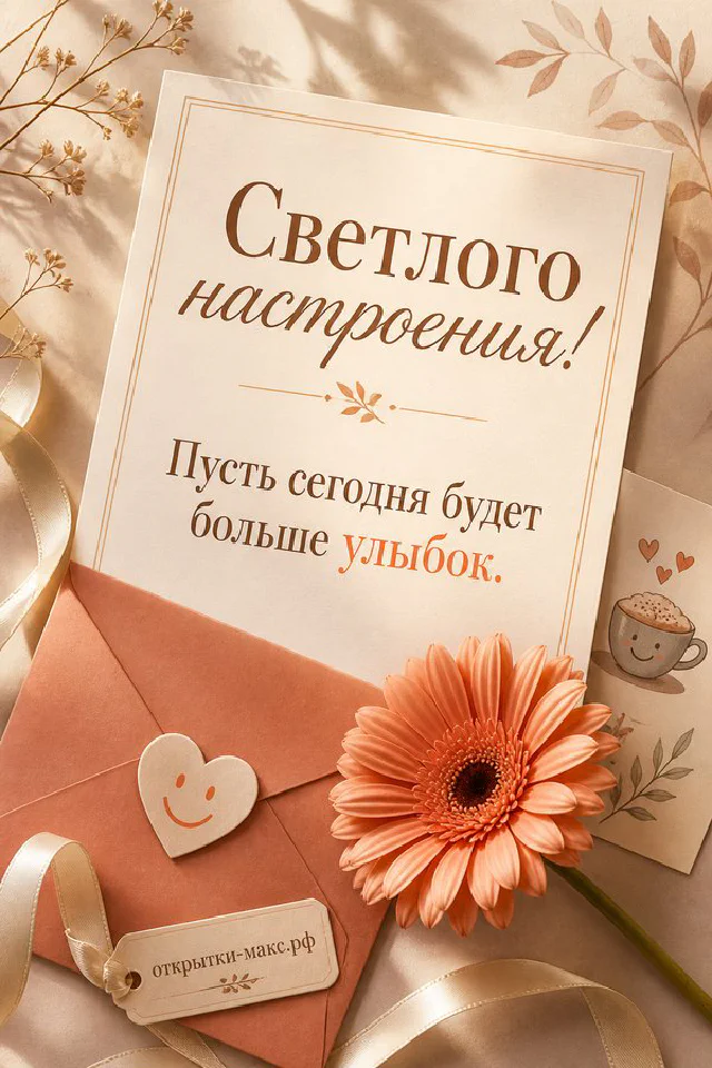 Терракотовый конверт с сердечком, крупный розовый пион в вазе и маленькая свеча на фоне сухоцвети — вариант 2
