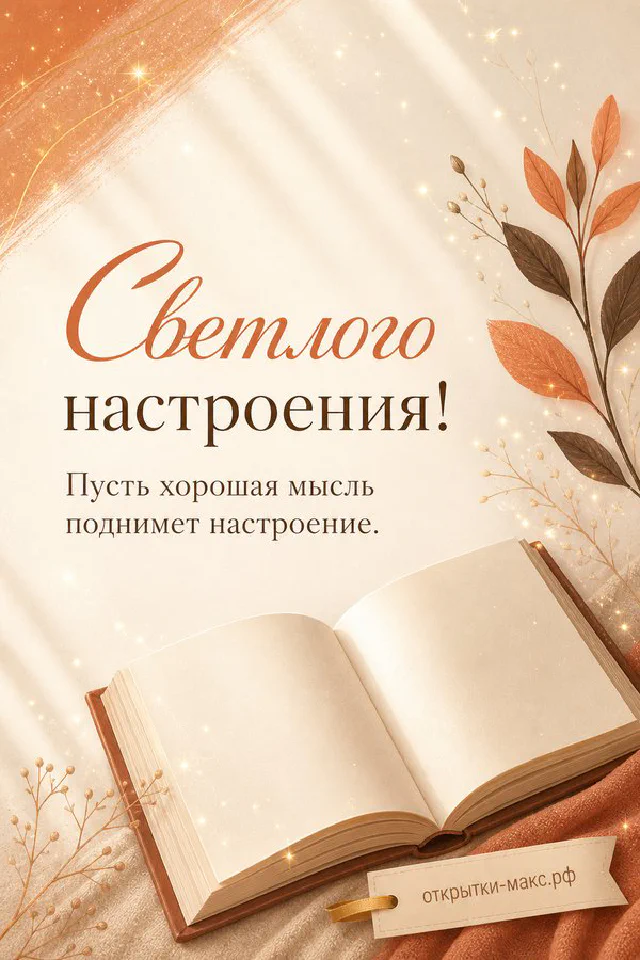 Букет персиковых пионов и белых цветов рядом с чашкой чая с надписью «Светлого настроения» — вариант 3