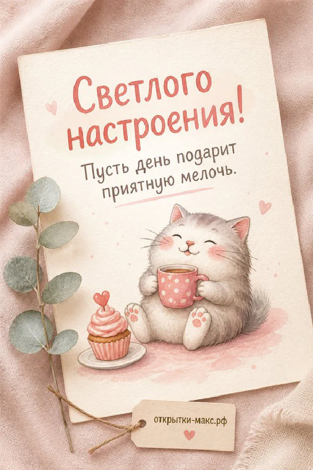 Горящая свеча в стеклянном стакане на деревянном столе рядом с вязаным пледом и карточкой с листиком — вариант 2