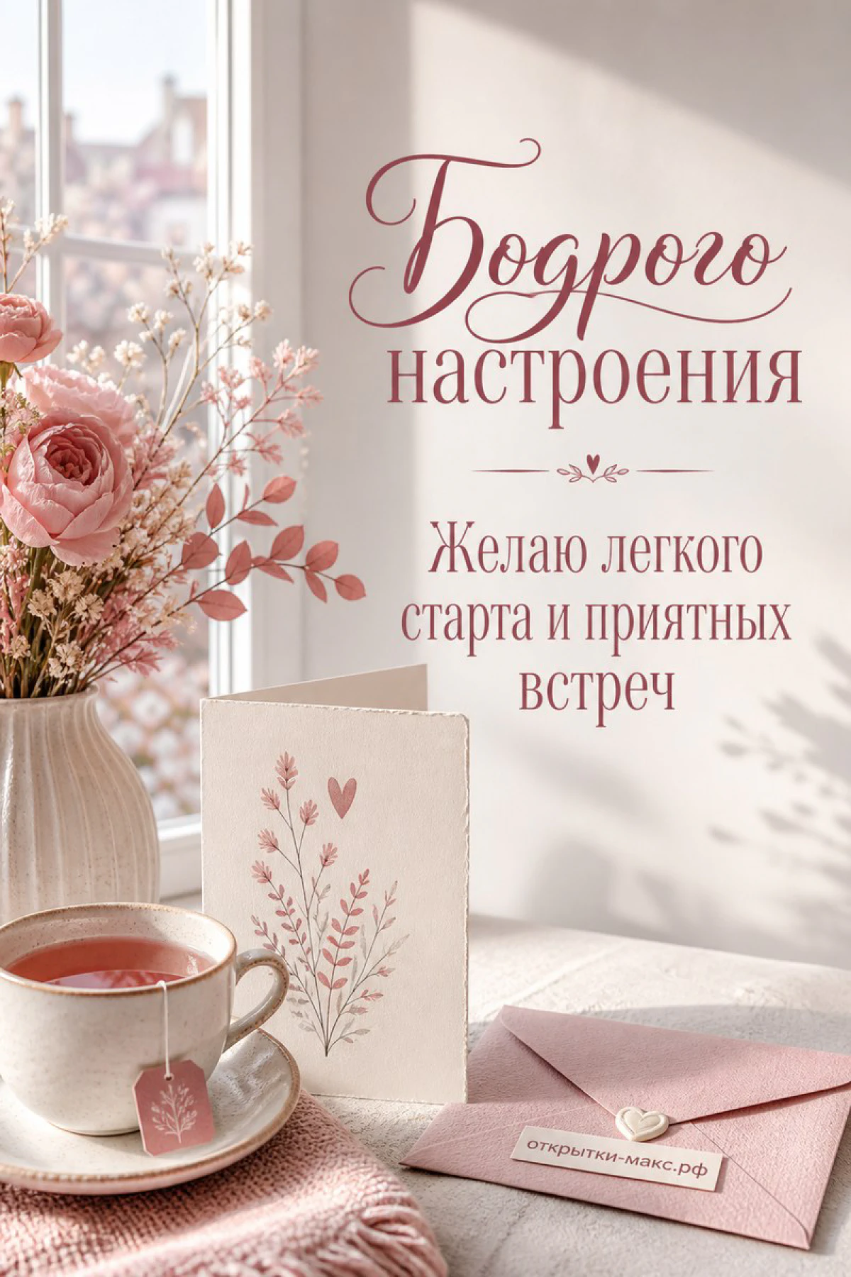 Теплый столик, ягоды, цветок и открытка для настроения