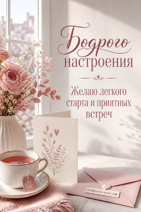 Теплый столик, ягоды, цветок и открытка для настроения