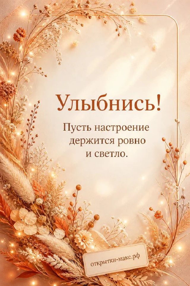 Чашка чая с лавандой, ежедневник с ручкой и вязаный плед у светлого окна с надписью «Улыбнись» — вариант 3