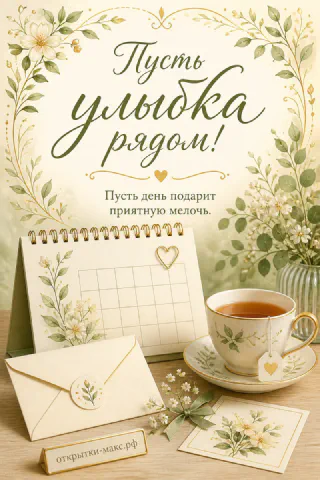 Воздушная композиция с доброй улыбкой на бумажной карточке