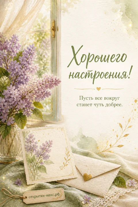 Воздушная композиция с доброй улыбкой на бумажной карточке