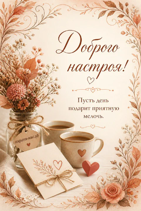 Воздушная композиция с доброй улыбкой на бумажной карточке