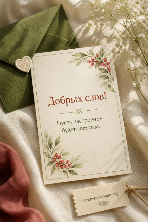 Воздушная композиция с доброй улыбкой на бумажной карточке