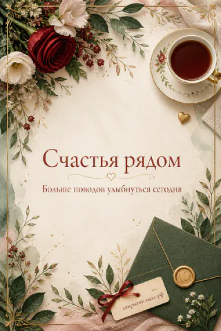 Воздушная композиция с доброй улыбкой на бумажной карточке