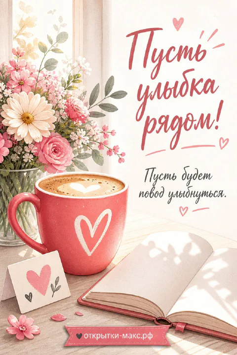 Яркая чашка, маленький букет и открытка на светлом фоне