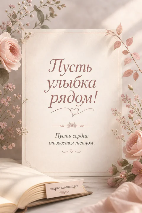 Яркая чашка, маленький букет и открытка на светлом фоне