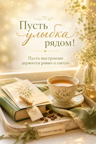Яркая чашка, маленький букет и открытка на светлом фоне