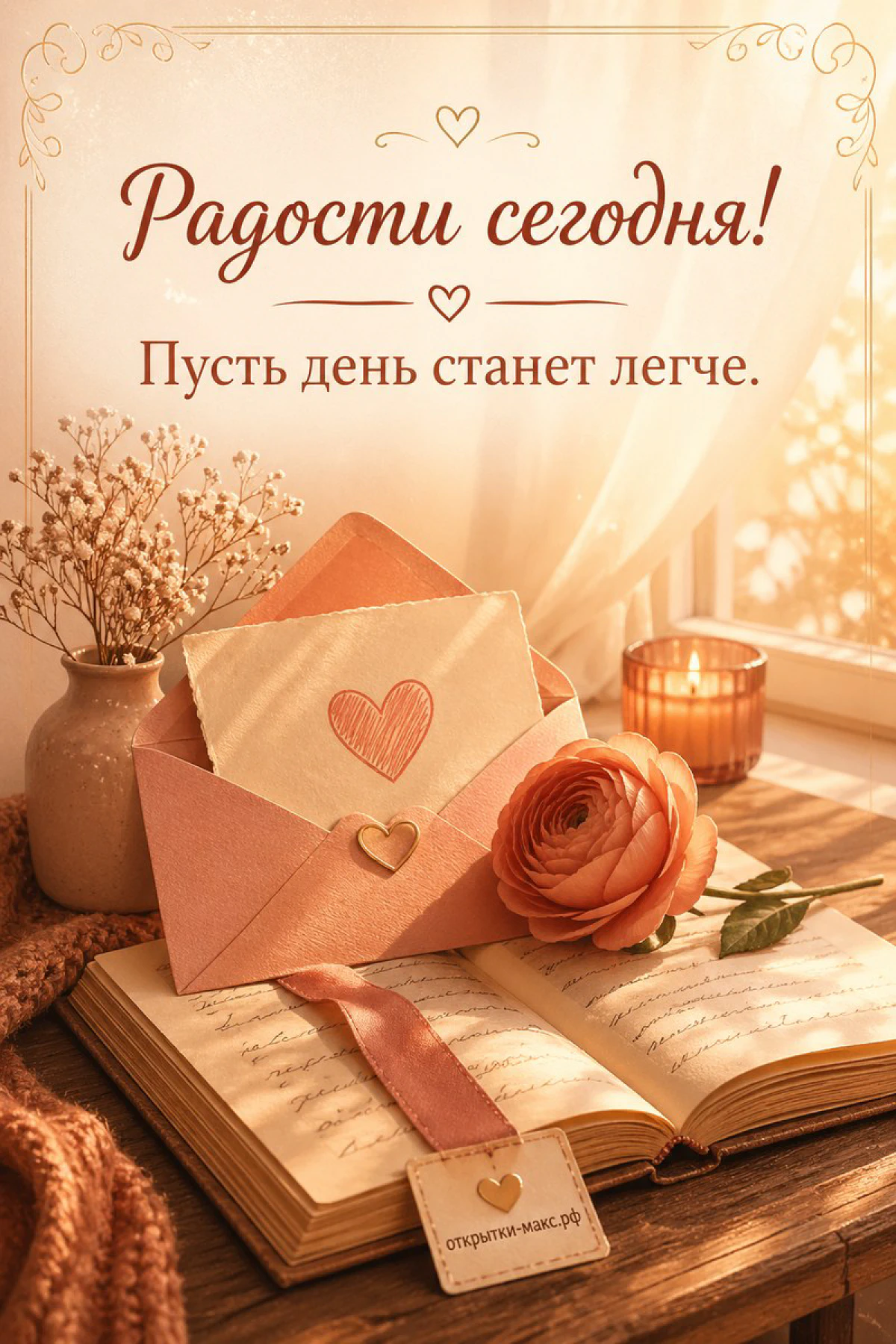 Забавная чашка с улыбкой, печенье и аккуратная открытка
