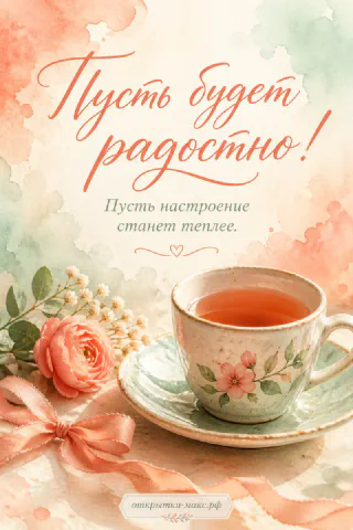 Забавная чашка с улыбкой, печенье и аккуратная открытка