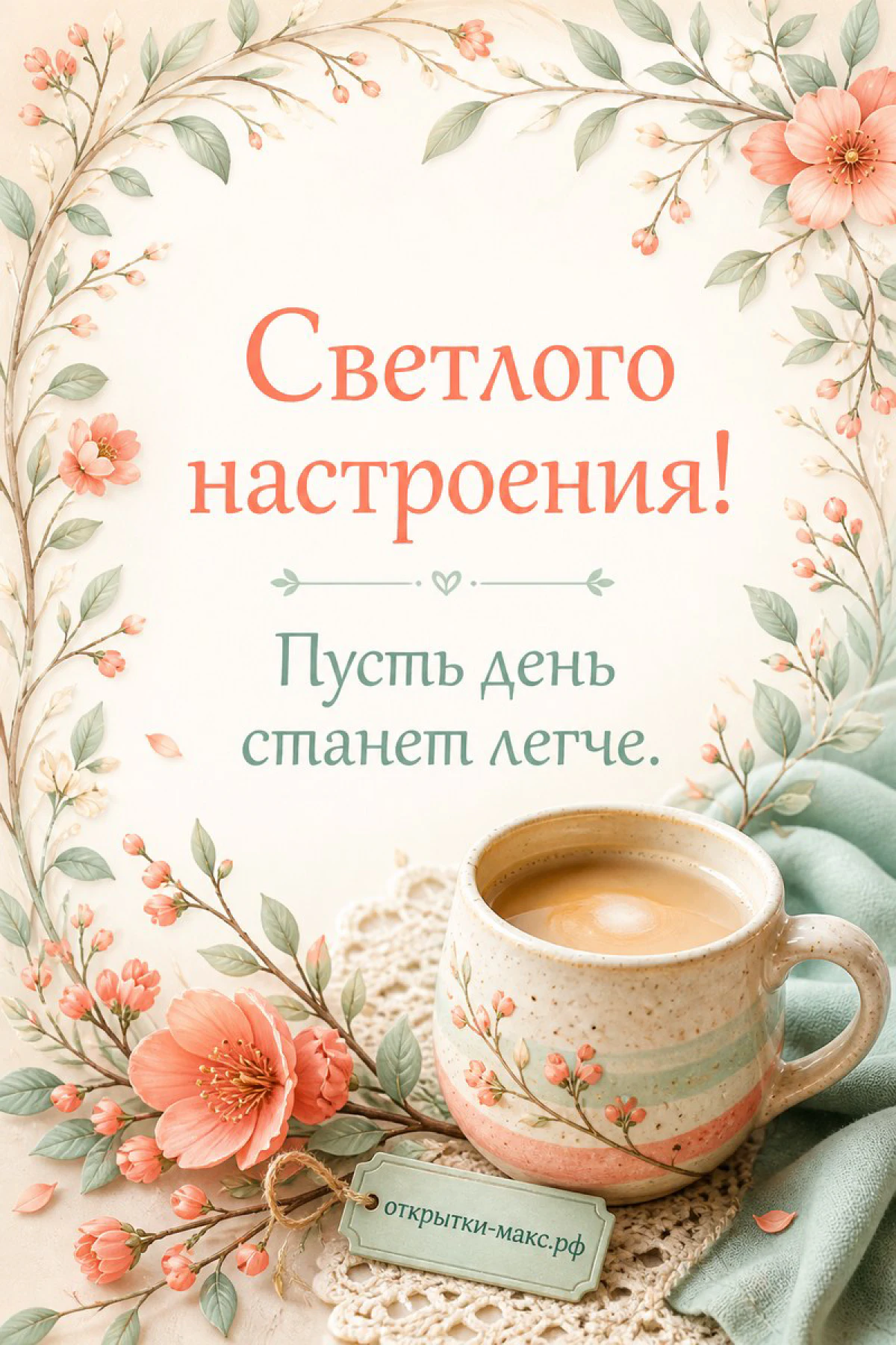 Забавная чашка с улыбкой, печенье и аккуратная открытка
