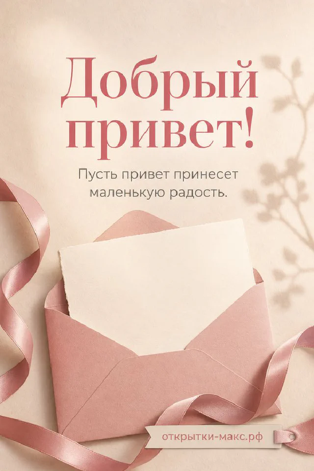 Открытка «Добрый привет» с чашкой чая, хризантемой, книгой и веточками эвкалипта — вариант 5
