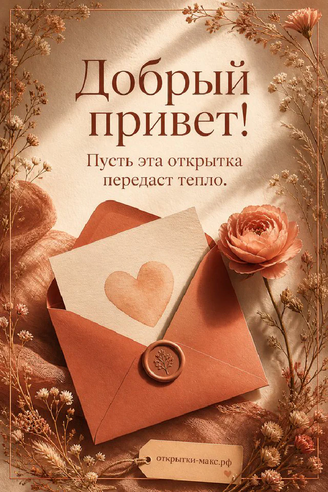 Терракотовый конверт с запиской и розой на персиковом фоне с сухоцветами — вариант 4