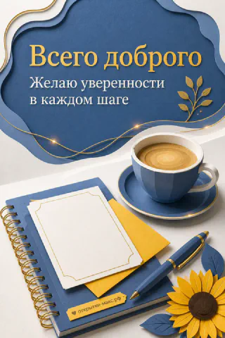 Терракотовая кружка кофе с сердечком и новогодний конверт на вязаном пледе, надпись Всего доброго