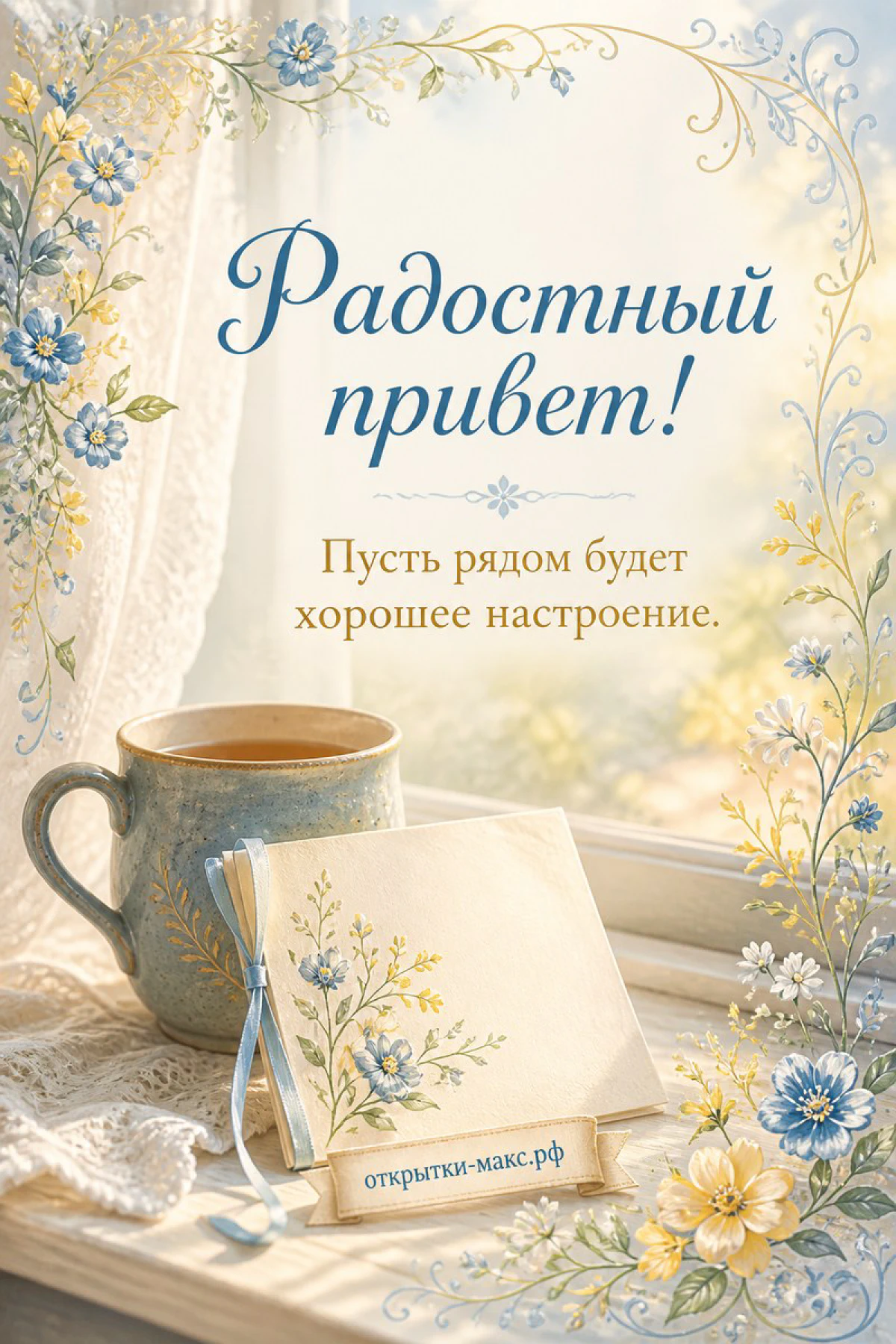 Конверт, цветная лента и чистая открытка для приветствия