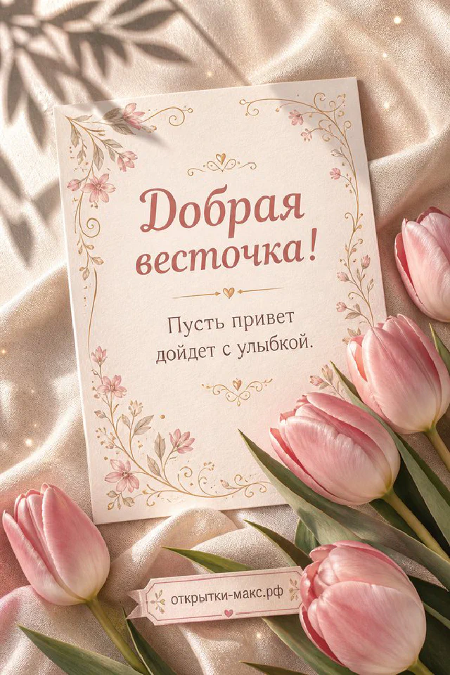 Письмо с каллиграфией «Добрая весточка» на фоне лаванды с белым пером и лавандовым бантом — вариант 3