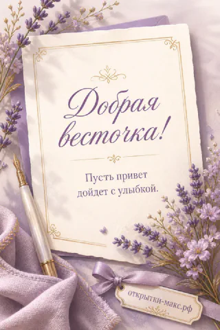 Открытка-привет рядом с чашкой чая и маленьким цветком
