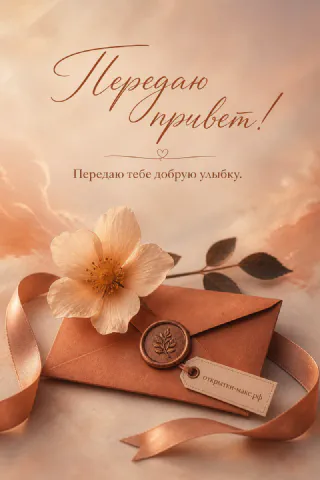 Открытка-привет рядом с чашкой чая и маленьким цветком