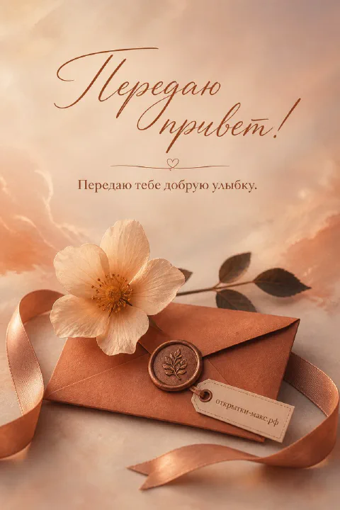 Открытка-привет рядом с чашкой чая и маленьким цветком