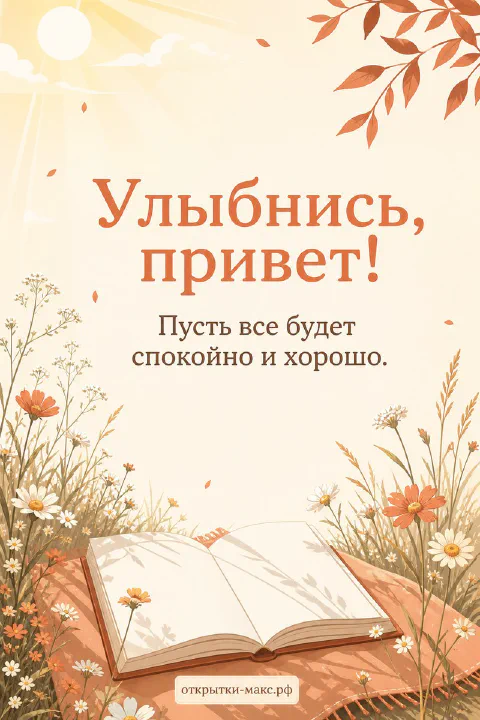 Открытка-привет рядом с чашкой чая и маленьким цветком