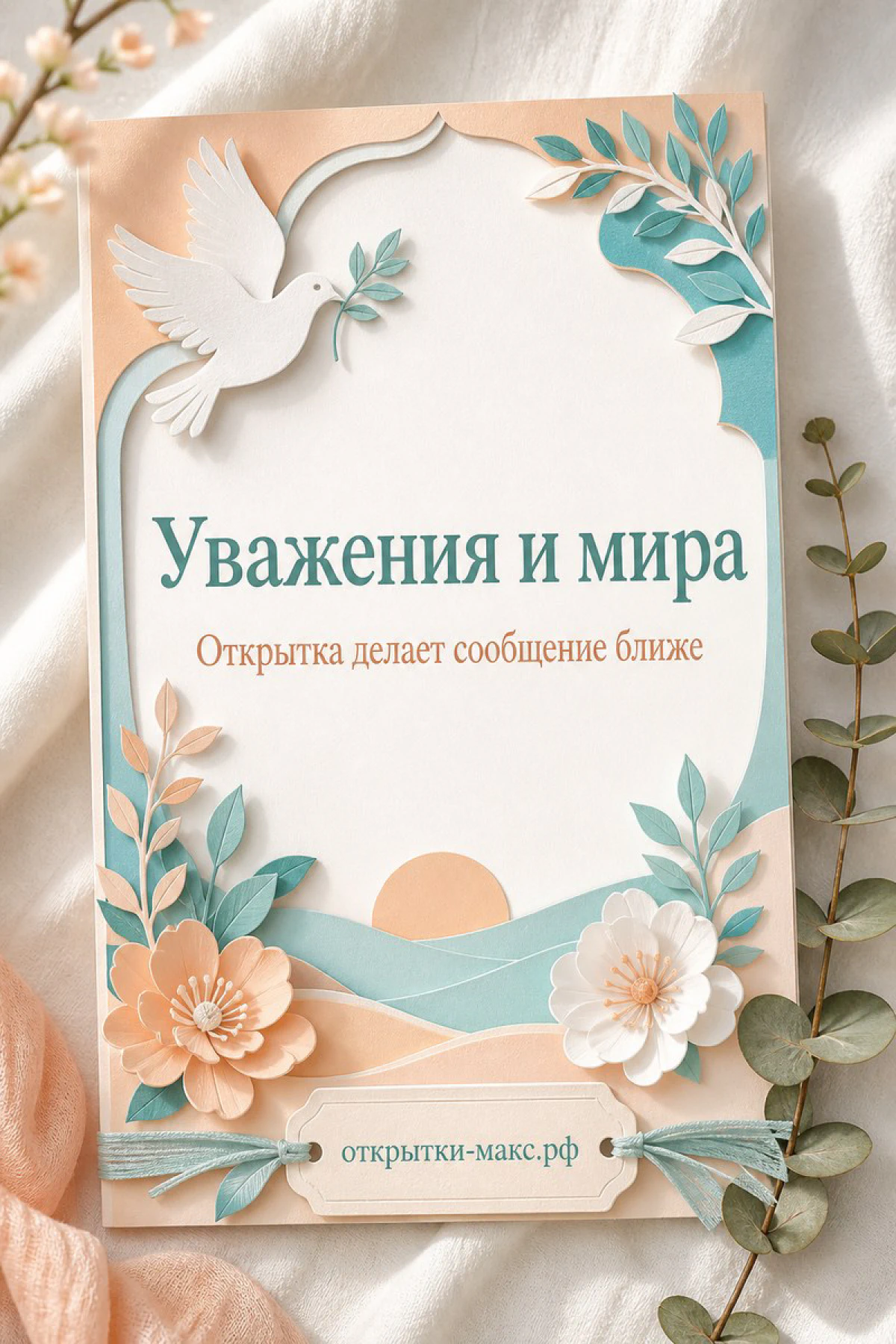 Открытка-привет рядом с чашкой чая и маленьким цветком