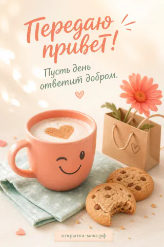 Розовая кружка с кофе и сердечком, шоколадное печенье и гербера в крафтовом пакете
