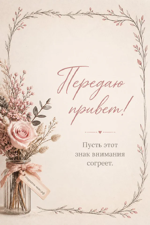 Карточка привет с лавандой, сиреневый конверт и телефон с сердцем на фиолетовом фоне — вариант 4