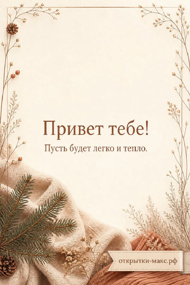 Акварельный поднос с чашкой чая, книгой и цветочной карточкой, надпись «Привет тебе» — вариант 3