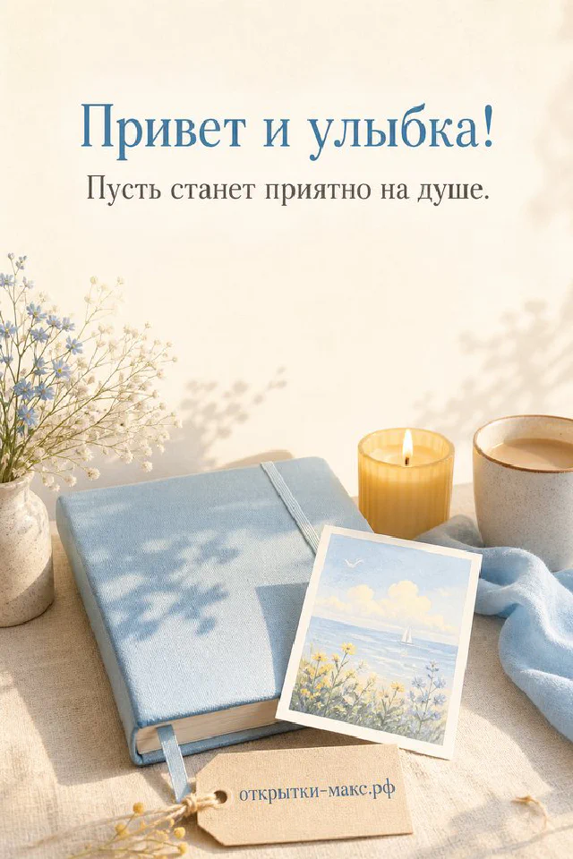 Розовая открытка с сердечками, маленький блокнот и круглая улыбающаяся игрушка на светлом фоне — вариант 6