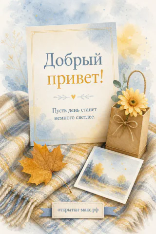 Светлый стол, улыбчивый рисунок на карточке и букетик рядом