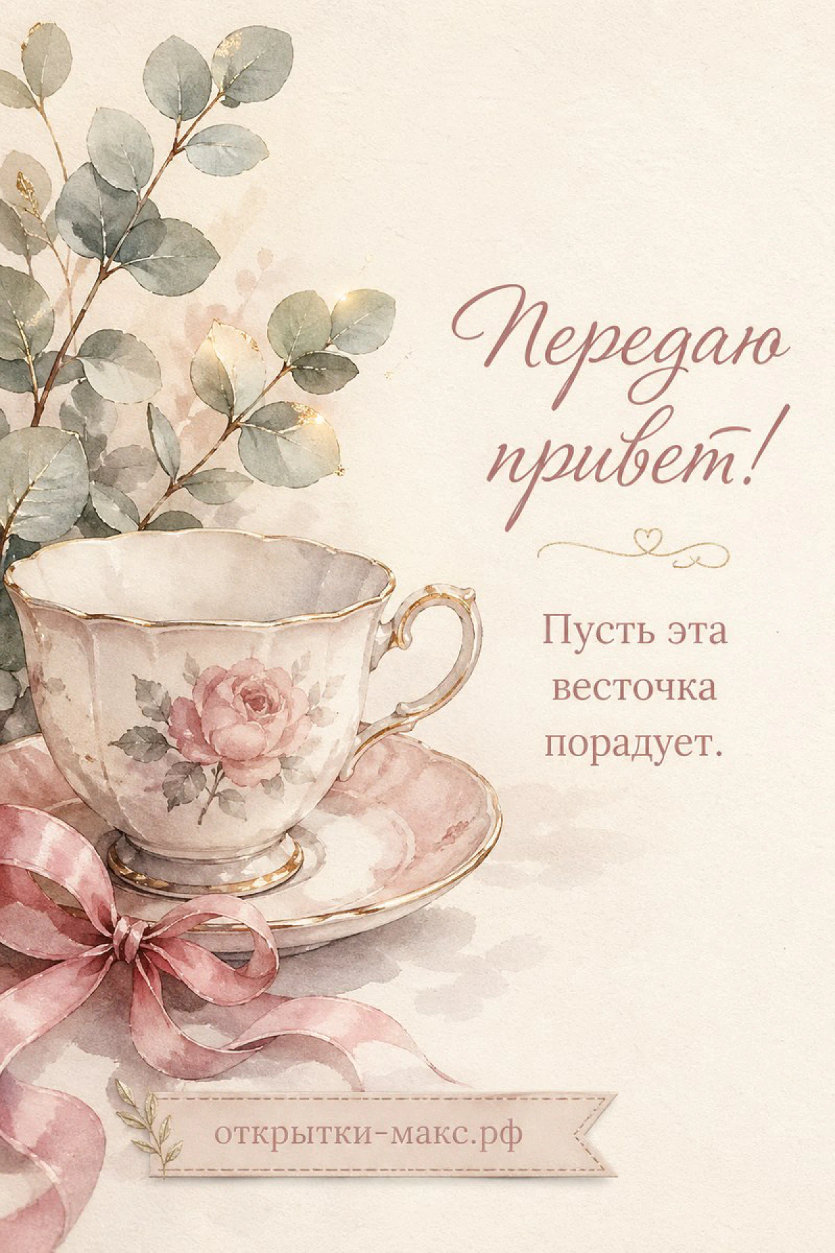 Светлый стол, улыбчивый рисунок на карточке и букетик рядом
