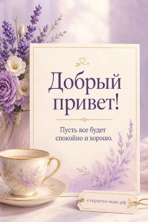 Светлый стол, улыбчивый рисунок на карточке и букетик рядом