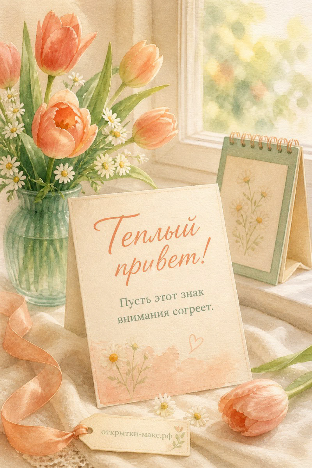 Телефон с добрым сообщением, бумажная карточка и мягкий свет